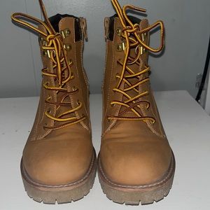 Light brown and dark brown boots